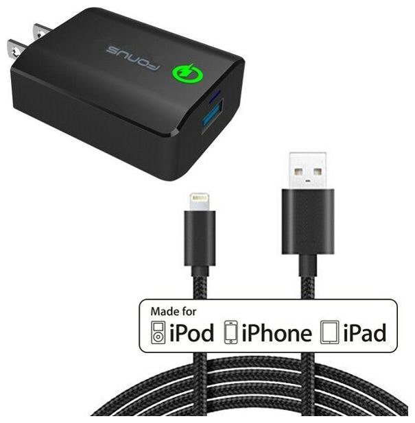 

18W Adaptive Fast QC3 0 Home USB Charger 6ft MFI Cable Adapter for iPHONE iPAD