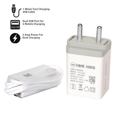 

2 Amp Dual Socket Mobile Charger with 1 m Fast Charging Micro USB Data Cable