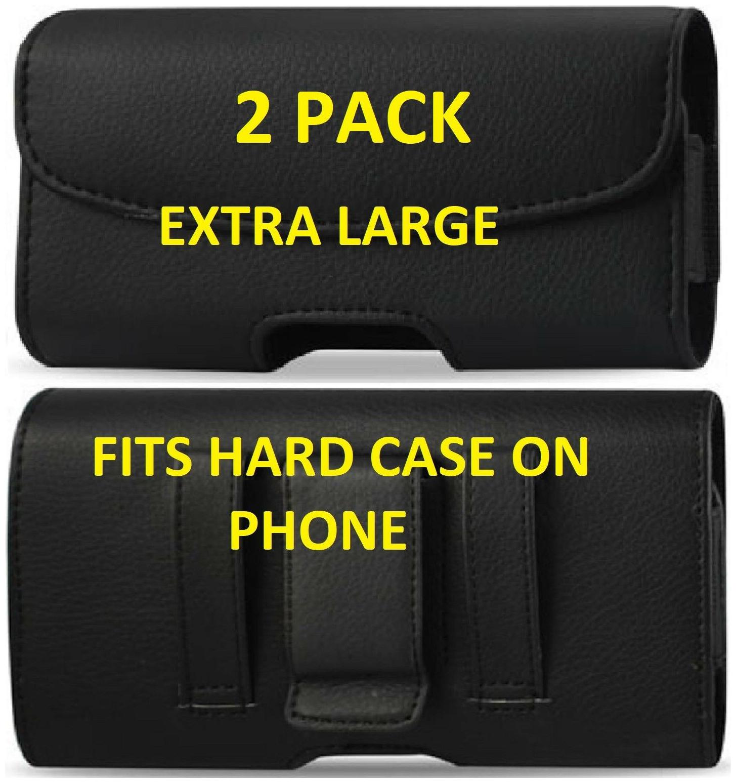 

2 PACK XL Black Leather Pouch Holder Belt Clip Loop Holster For MOTOROLA Phones
