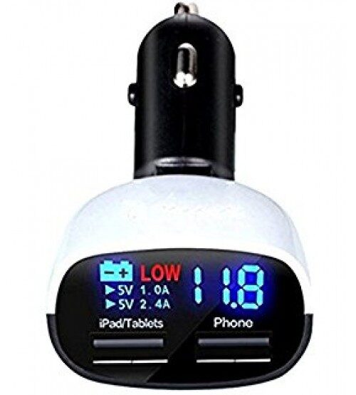 

3 4Amp Dual Usb Car Charger Monitor For All Mobile Device Black White By TSV