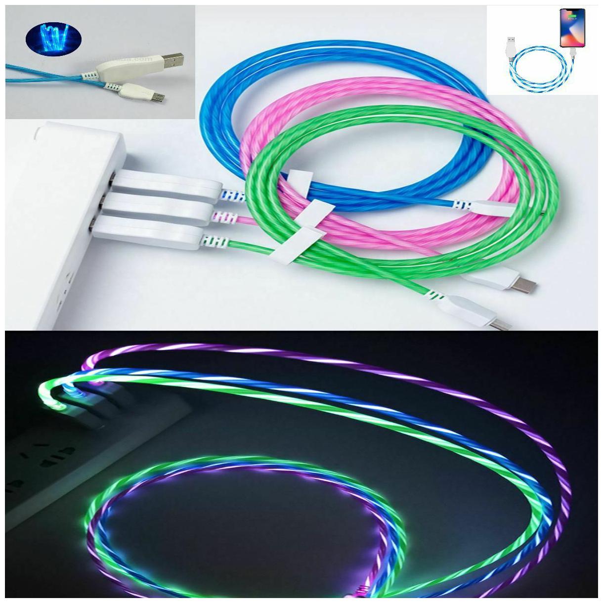 

3 Light Up Phone Cords USB LED Automatic Flowing Lights Sync Data Charger New