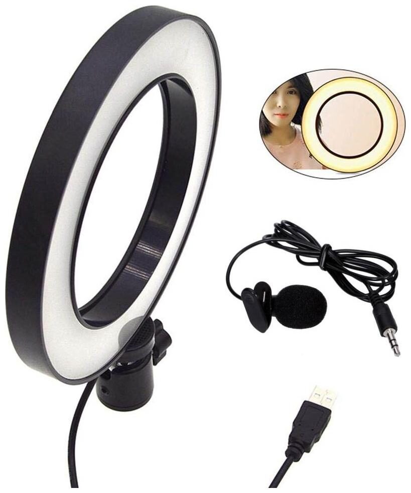 

3 Lights Color Adjustable LED Selfie Ring Light with Collar Microphone With Clip for Video and Photography