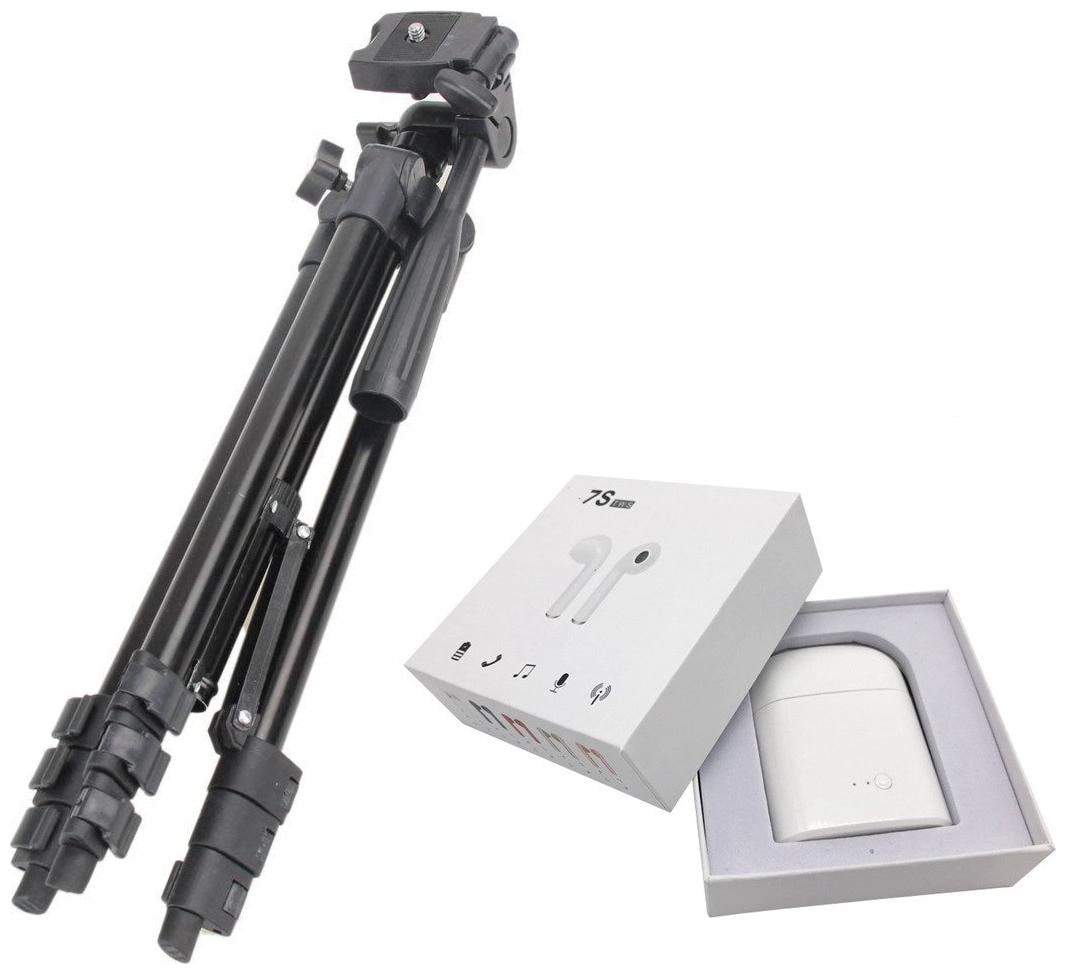 

3120 Professional Universal Portable and Fordable Tripod With i7S Headphone Twins Earphone Bluetooth Headset By TSV