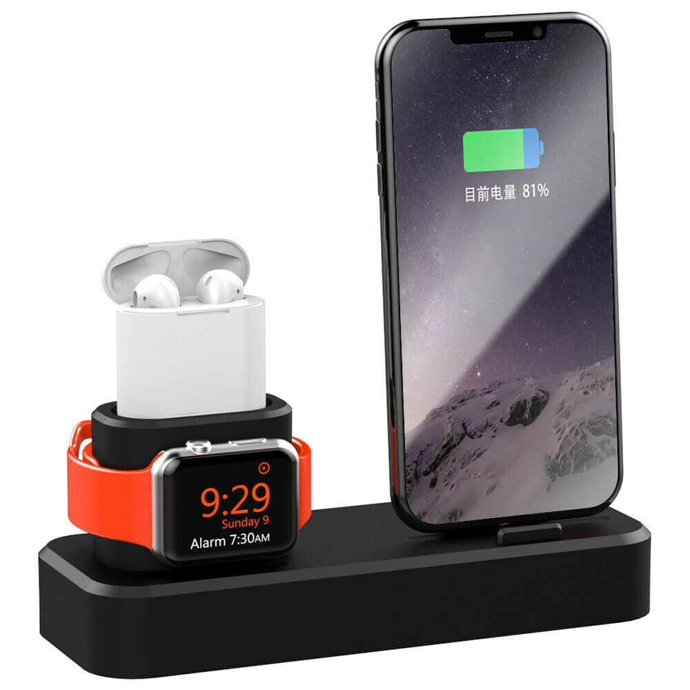 

3in1 Silicone Charger Holder Charging Dock Stand For Apple iWatch AirPods iPhone