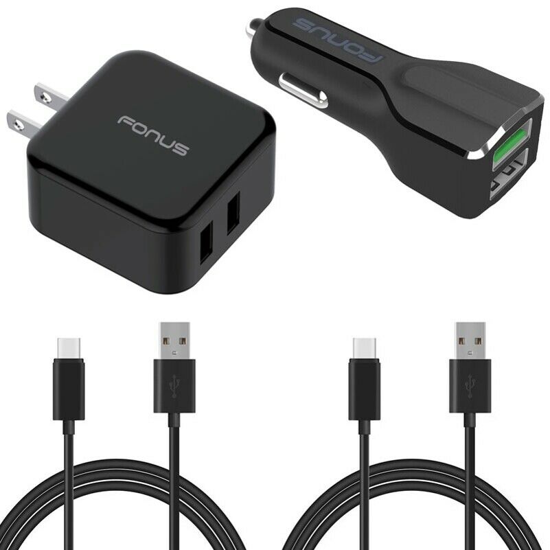 

4-in-1 Adaptive Fast Home Car Charger 6ft (Two) USB Cable Combo for USB-C Phones