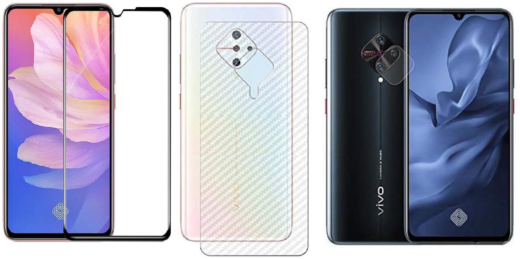 

Accesories Legacy 3 in 1 for VIVO S1 Pro Edge to Edge Tempered Glass with Clear Transparent Fiber Back Skin Rear Screen Guard with Camera Lens Protector Tempered Glass