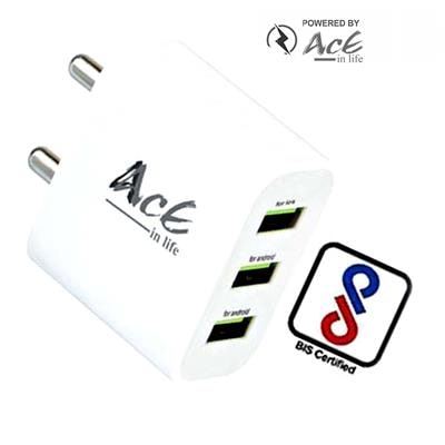 

AcE(2 1AMP 1AMP) 3USB Ultra fast Charging with 2 USB SLOTS 2 4Amp Output ACE-2109(IPHONE)(2 1AMP 1AMP) 3USB