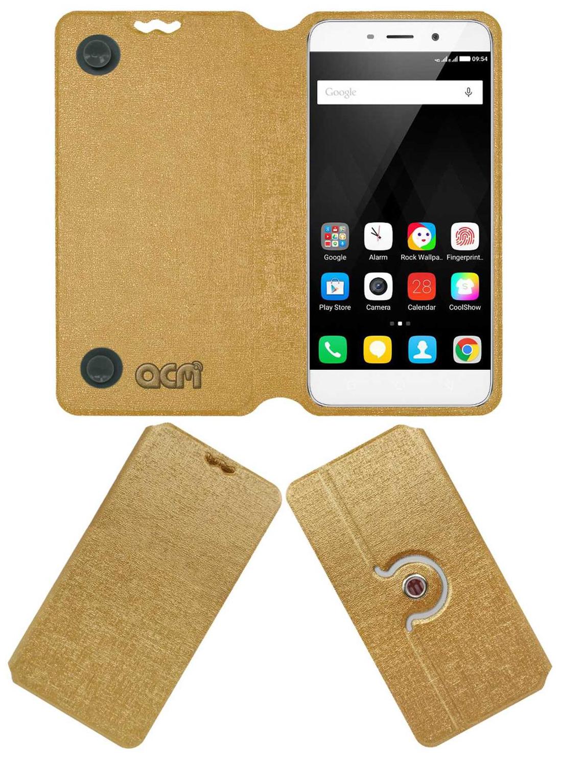 Acm Designer Rotating Flip Flap Case for Coolpad Note 3 Lite Mobile Stand Cover Golden by Accessories Masters