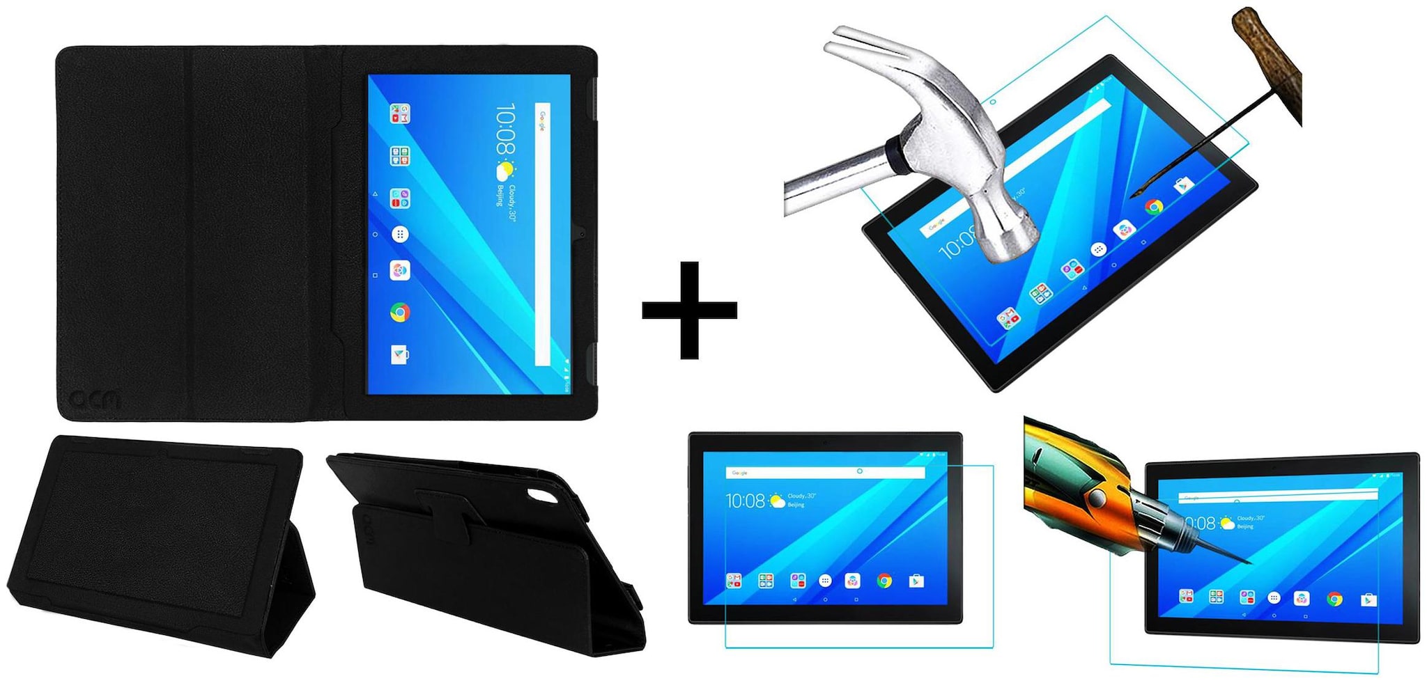 

Acm Executive Case Tempered Glass Combo for Lenovo Tab4 10 Flip Flap Cover Screen Guard Black