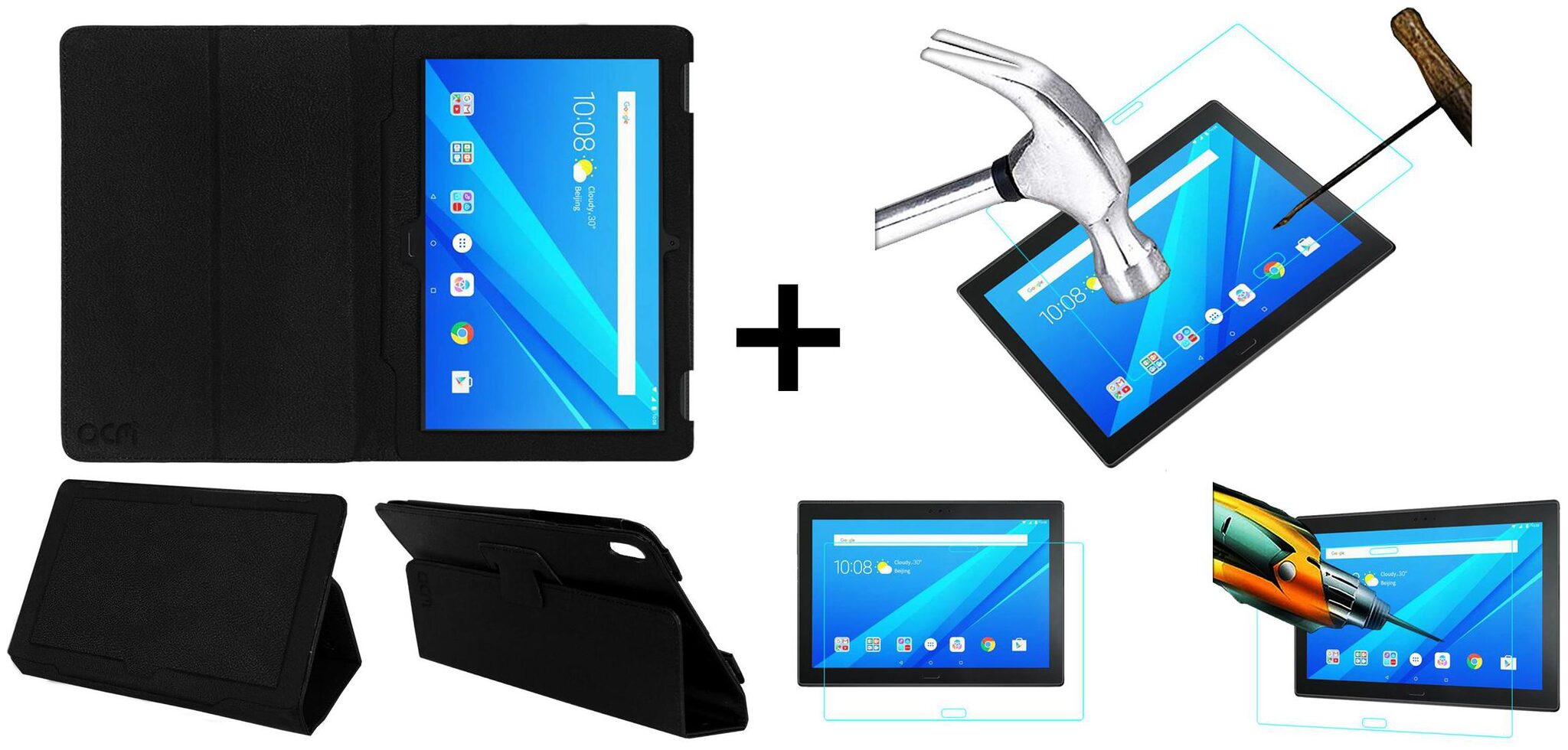 

Acm Executive Case Tempered Glass Combo for Lenovo Tab4 10 Plus Flip Flap Cover Screen Guard Black