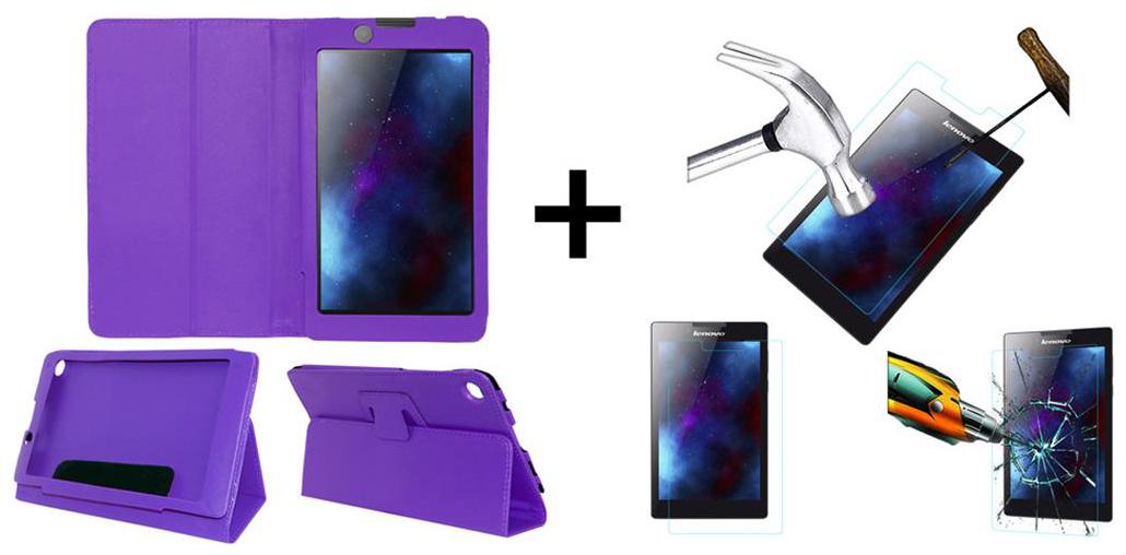 

Acm Executive Case Tempered Glass Combo for Lenovo Tab 2 A7-30 Flip Cover Screen Guard Purple
