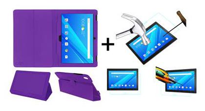 

Acm Executive Case Tempered Glass Combo for Lenovo Tab 4 10 Flip Flap Cover Screen Guard Purple