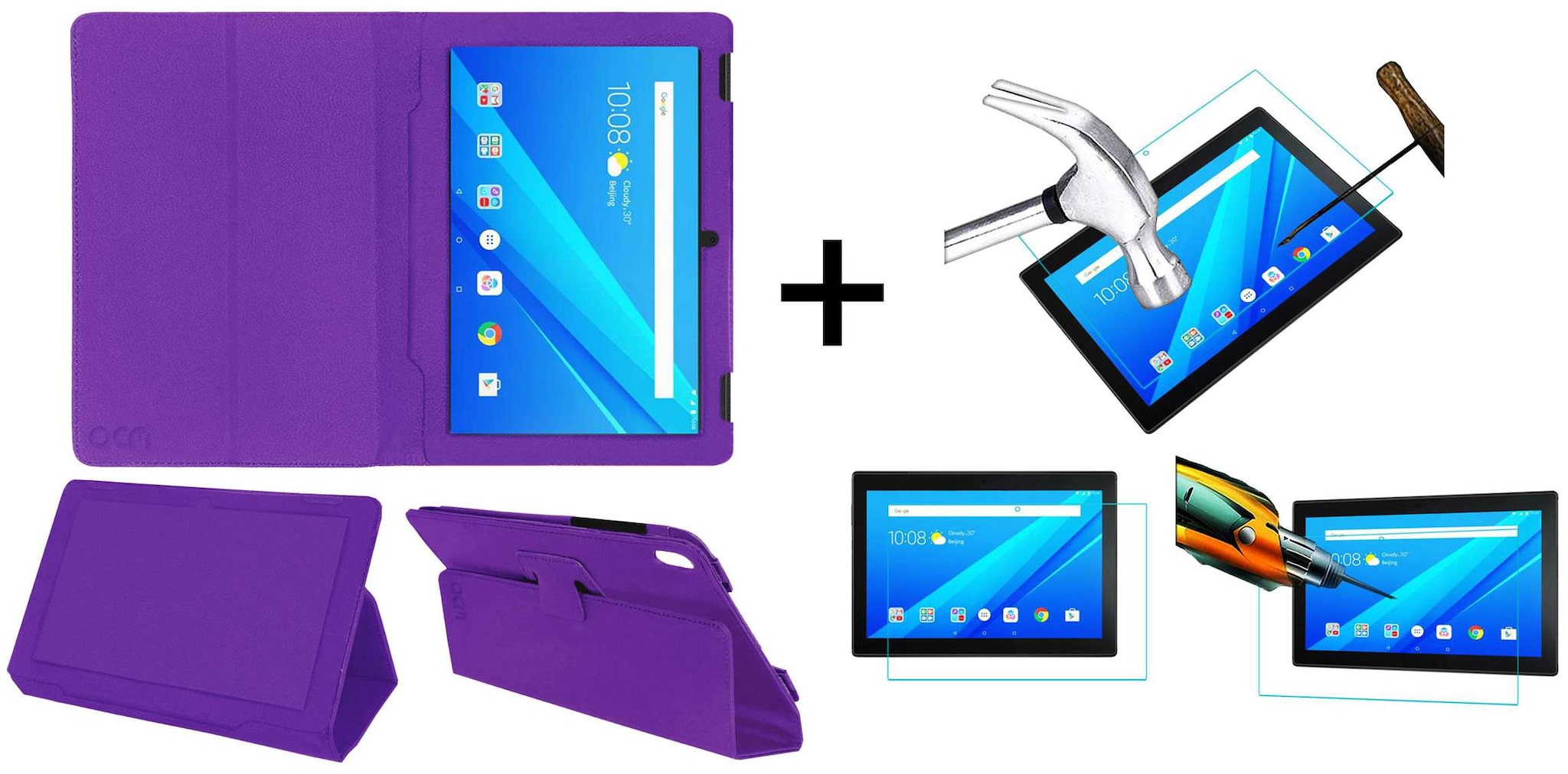

Acm Executive Case Tempered Glass Combo for Lenovo Tab4 10 Plus Flip Flap Cover Screen Guard Purple