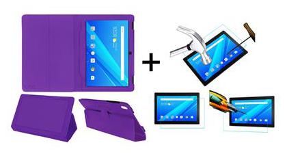 

Acm Executive Case Tempered Glass Combo for Lenovo Tab 4 10 Plus Flip Flap Cover Screen Guard Purple
