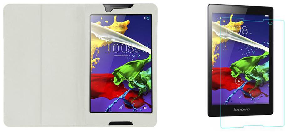 Acm Executive Case Tempered Glass Combo for Lenovo Tab 3 8 Flip Cover Screen Guard White