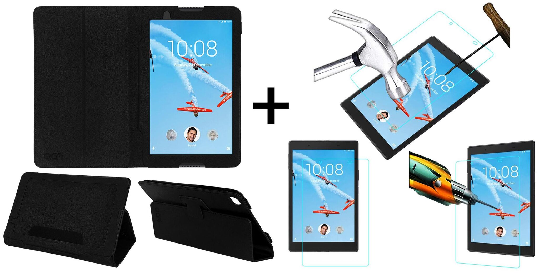 

Acm Executive Case Tempered Glass Combo for Lenovo Tab 4 8 Tb-8504x Flip Flap Cover Screen Guard Black