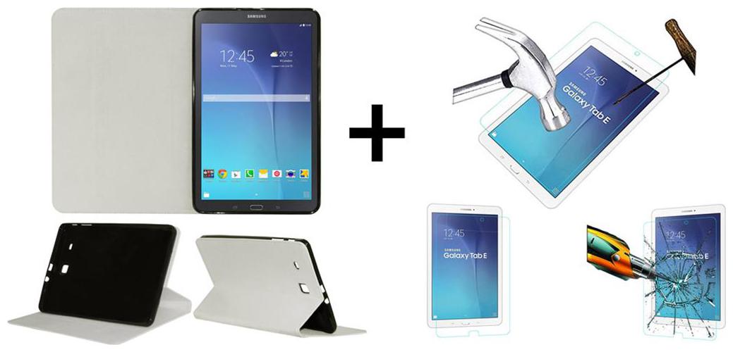 Acm Executive Case Tempered Glass Combo for Samsung Galaxy Tab E 9.6 T561 Flip Cover Screen Guard White