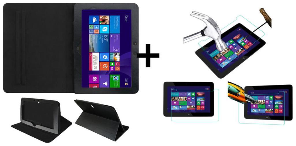 Acm Executive Case Tempered Glass Combo for Hp Omni 10 Flip Cover Screen Guard Black