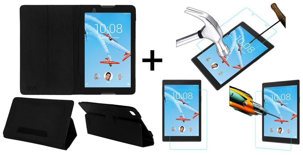 

Acm Executive Case Tempered Glass Combo for Lenovo Tab 4 8 Flip Flap Cover Screen Guard Black
