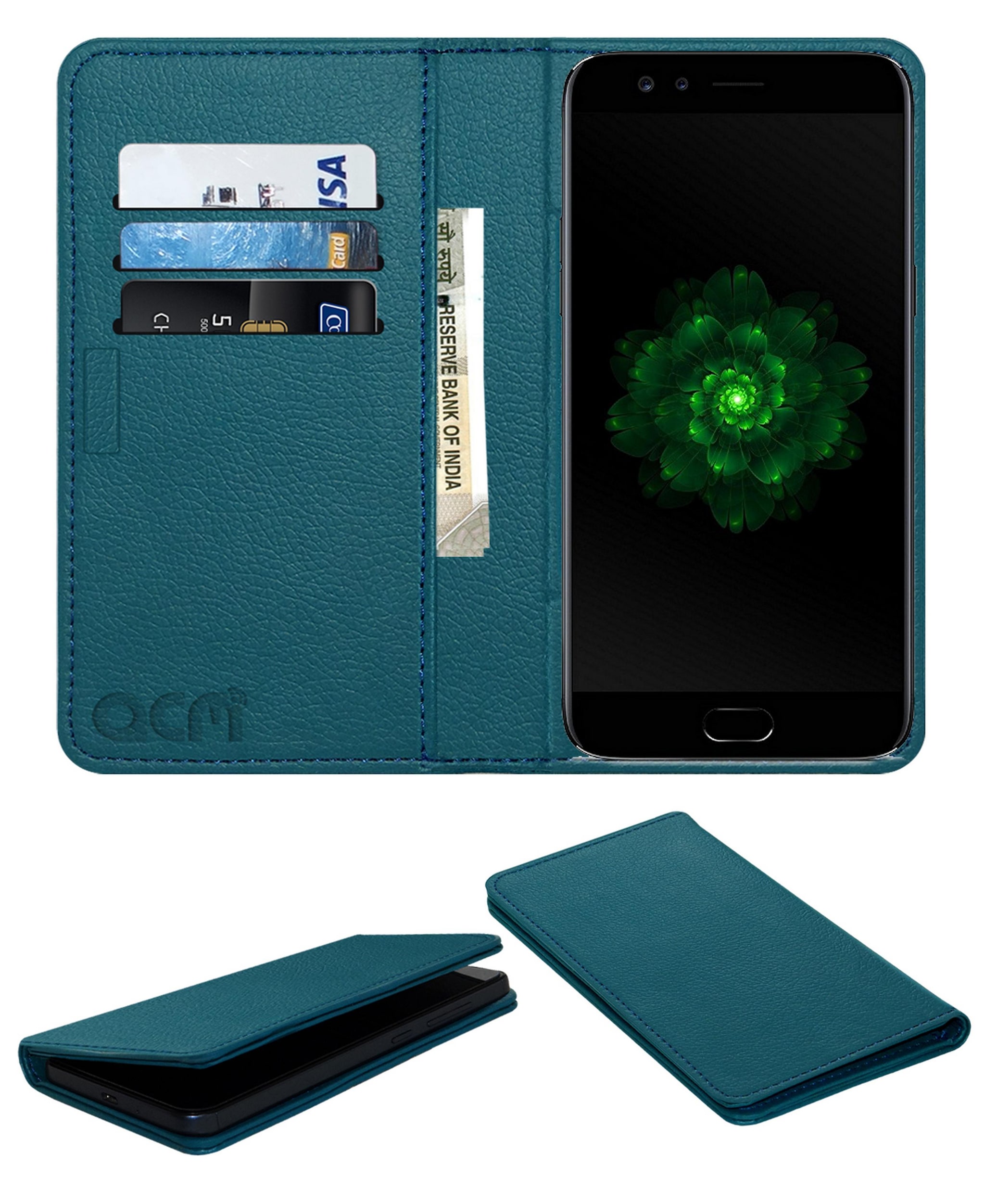 ACM Faux Leather Flip Cover For OPPO F3 Turquoise by Accessories Masters