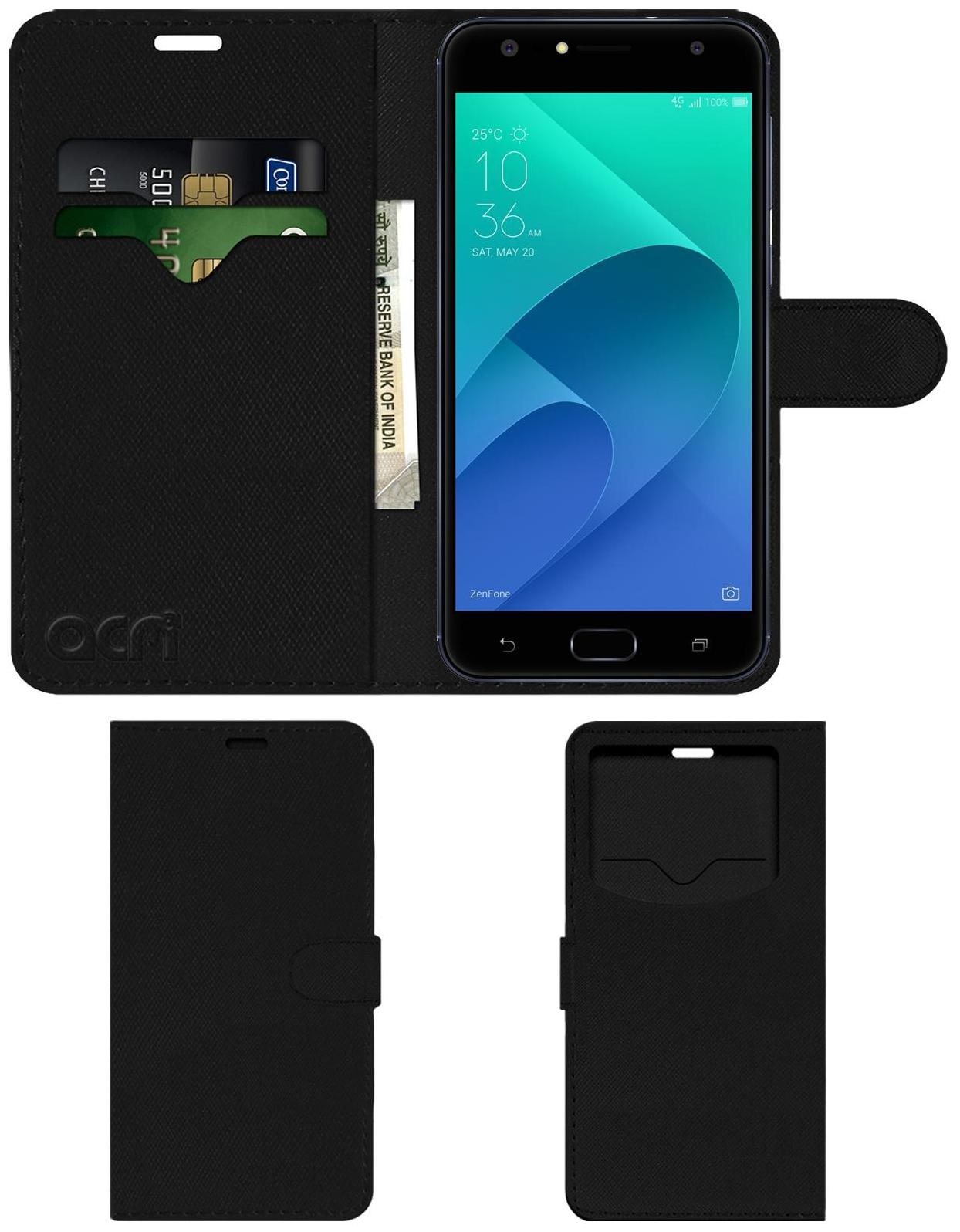 Acm Leather Window Flip Wallet Front Back Case for Asus Zenfone 4 Selfie Zb553kl Mobile Cover Black by Accessories Masters