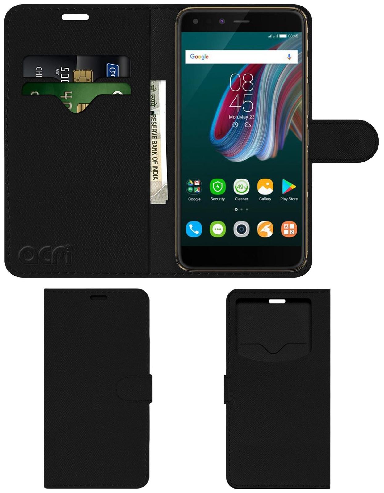 Acm Leather Window Flip Wallet Front Back Case for Infinix Zero5 Pro Mobile Cover Black by Accessories Masters