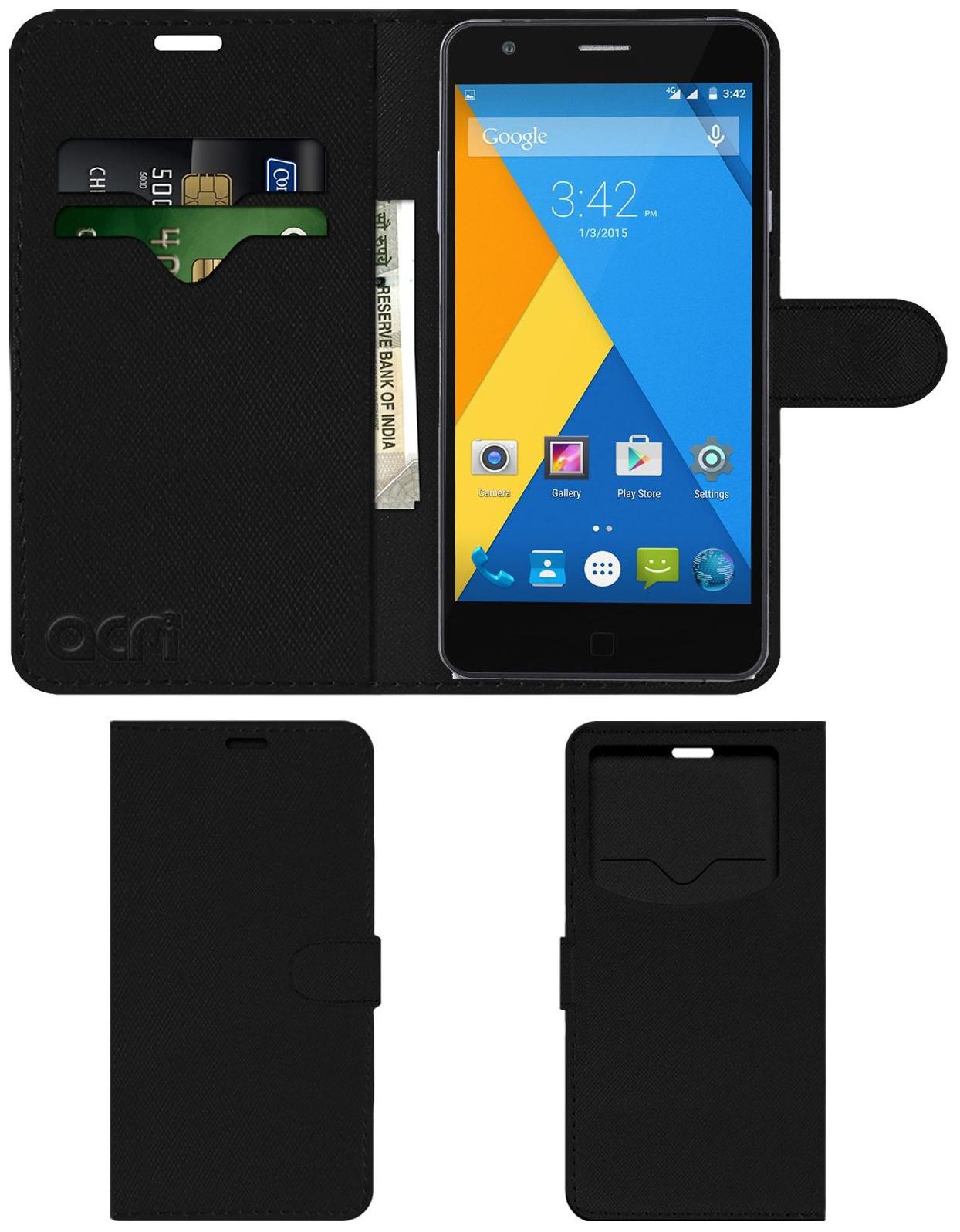 Acm Leather Window Flip Wallet Front Back Case for Micromax Yu Yuphoria Yu5010 Mobile Cover Black by Accessories Masters