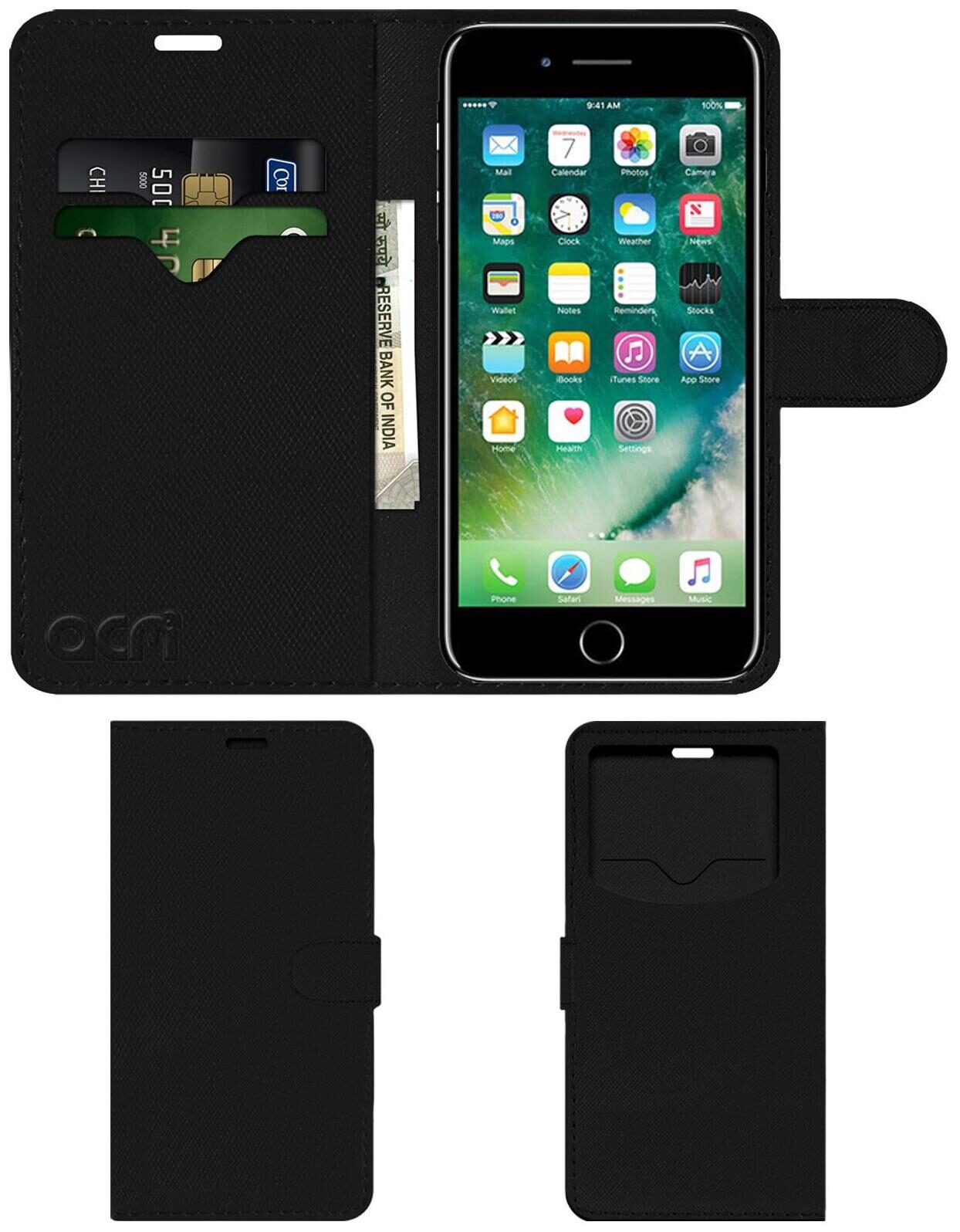 Acm Leather Window Flip Wallet Front Back Case for Apple Iphone 7 Plus Mobile Cover Black by Accessories Masters