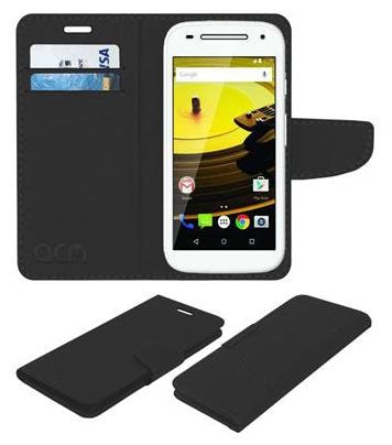 Acm Mobile Leather Flip Flap Wallet Case for Motorola Moto E 2nd Gen 4g Mobile Cover Black by Accessories Masters