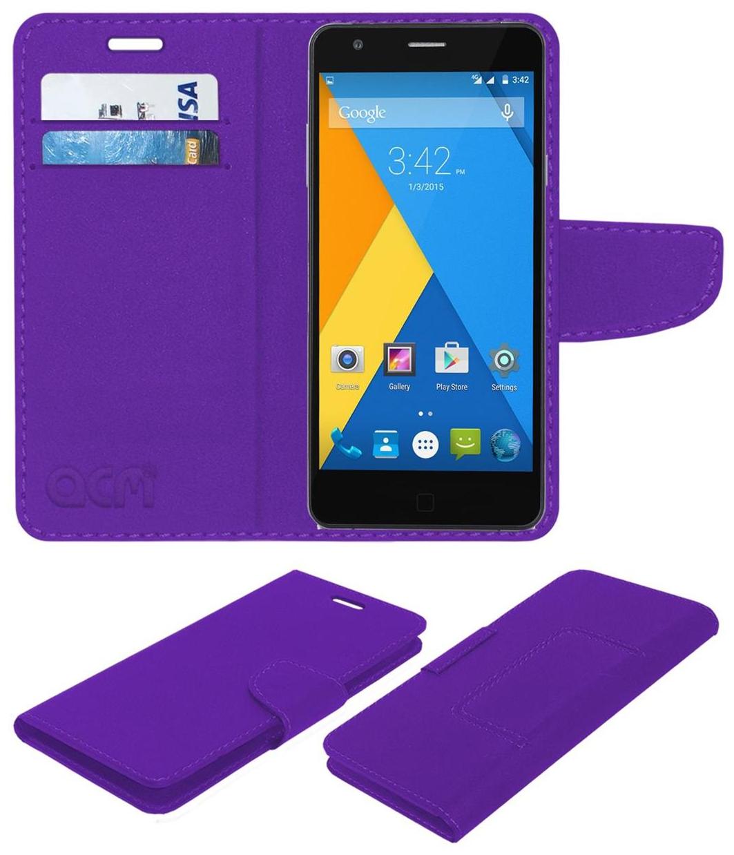 Acm Mobile Leather Flip Flap Wallet Case for Micromax Yu Yuphoria Yu5010 Mobile Cover Purple by Accessories Masters