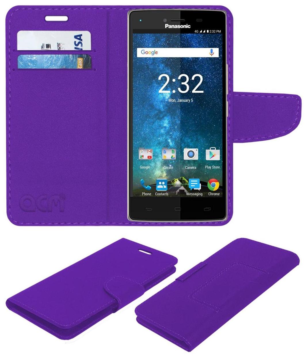 Acm Mobile Leather Flip Flap Wallet Case for Panasonic Eluga Turbo Mobile Cover Purple by Accessories Masters