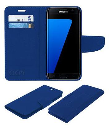 Acm Mobile Leather Flip Flap Wallet Case for Samsung Galaxy S7 Edge Mobile Cover Blue by Accessories Masters