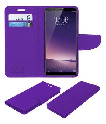 Acm Mobile Leather Flip Flap Wallet Case for Vivo V7+ Mobile Cover Purple by Accessories Masters