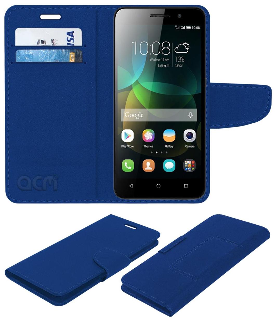 Acm Mobile Leather Flip Flap Wallet Case for Huawei Honor 4c Mobile Cover Blue by Accessories Masters