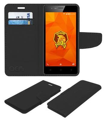 Acm Mobile Leather Flip Flap Wallet Case for Intex Aqua Lions 4g Mobile Cover Black
