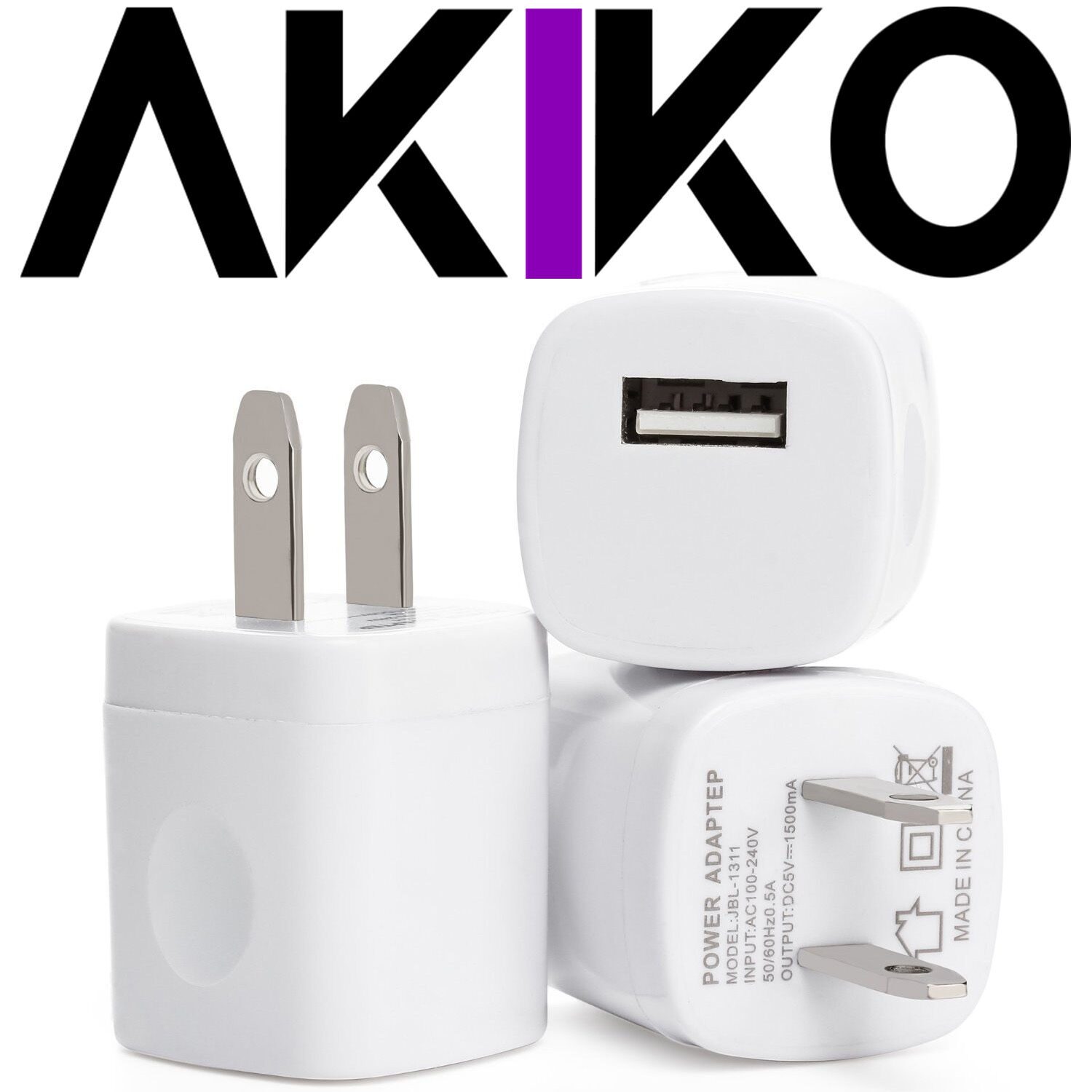 

AKIKO 3PC Universal AC DC Power Adapter 1 Port USB Home Wall Charger Grip 5V