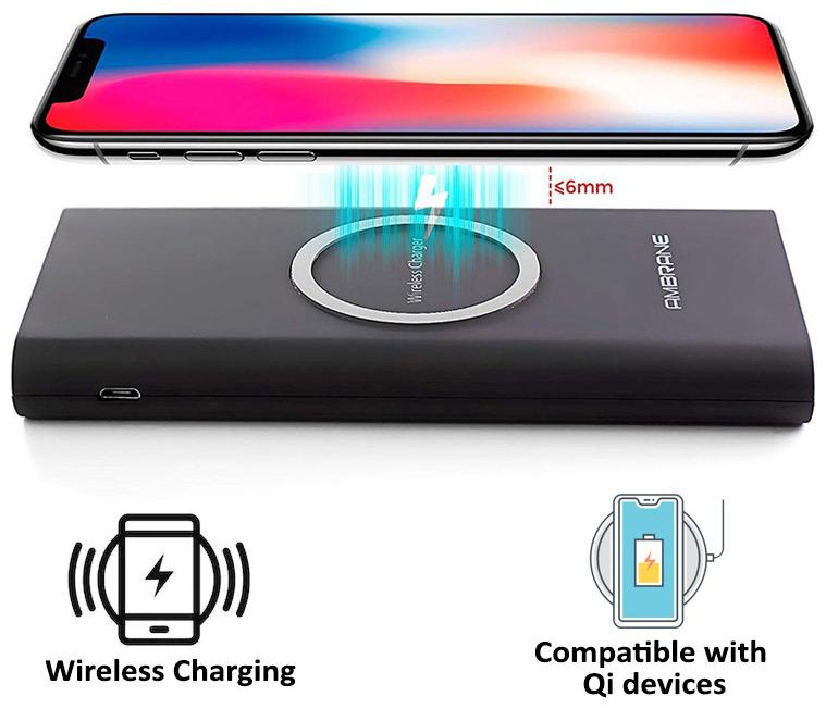 

Ambrane PW-20 10000 mAh Wireless Power Bank - Black