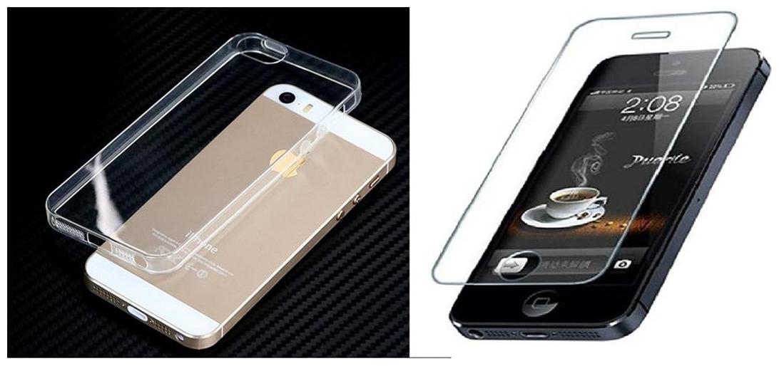 

Apple iphone 5S transparent back cover with tempered glass (crystal clear soft back cover)
