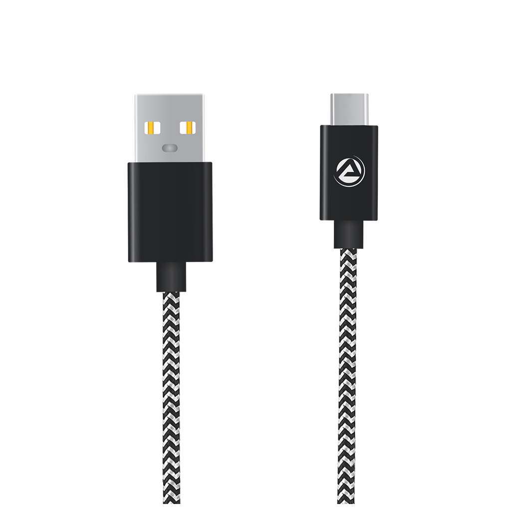 

ARU ARC-33 Plus 2 4 Amp Nylon Breaded Type-C Charge Sync Cable- Black White