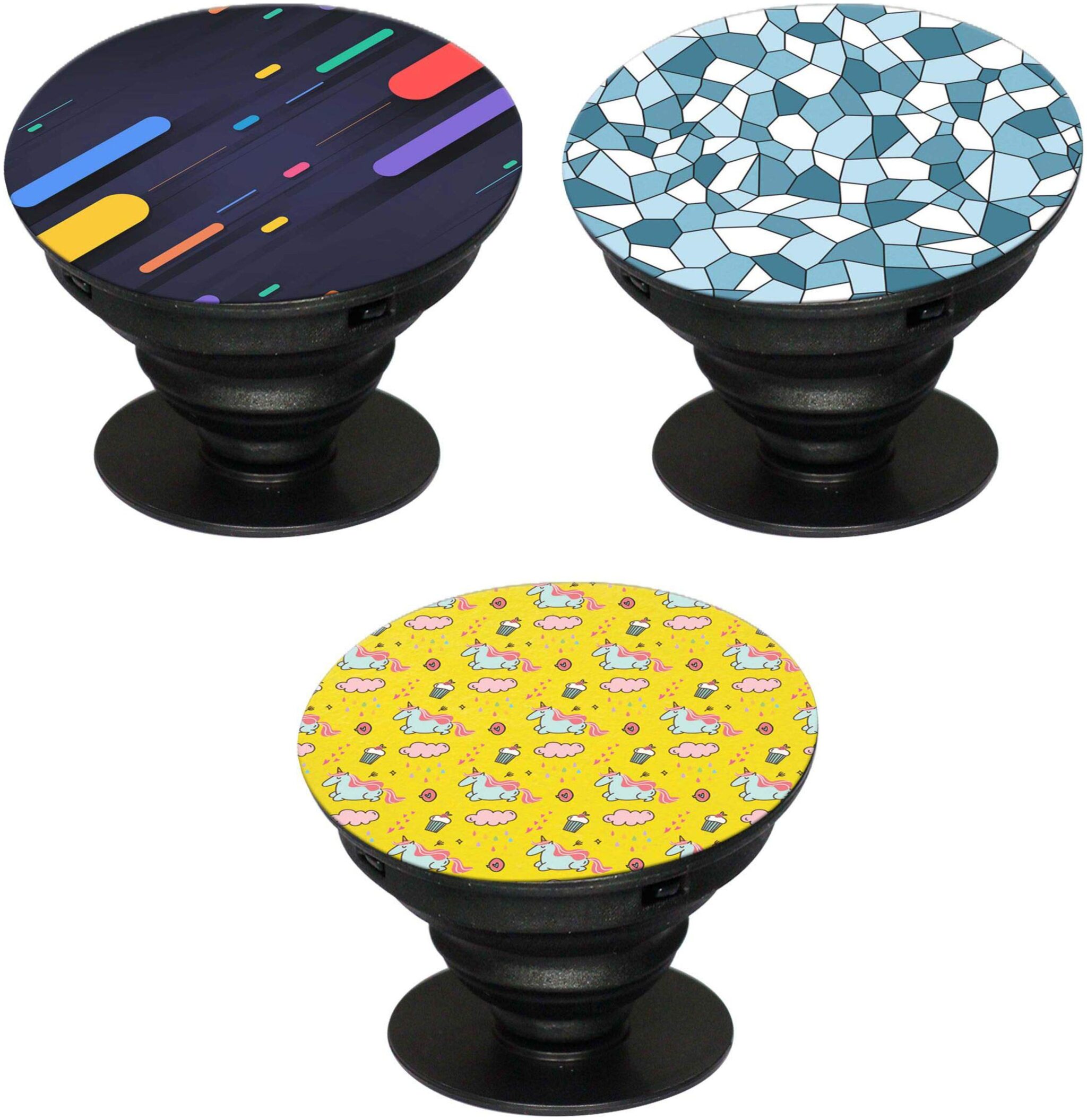 

Aryshaa Pop Socket Mobile Holder Stand and Grip for Smartphones and Tablets Assorted Colours Design (Pack of 3)