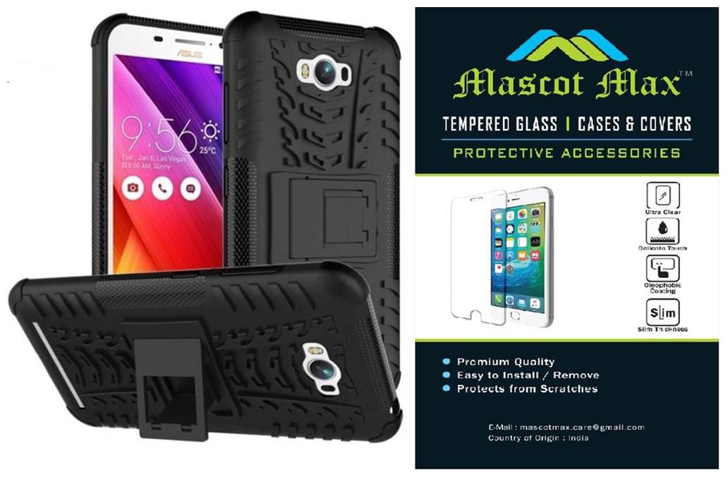 

Asus Zenfone Max ZC 550KL stand Hard Back case black with temepred glass