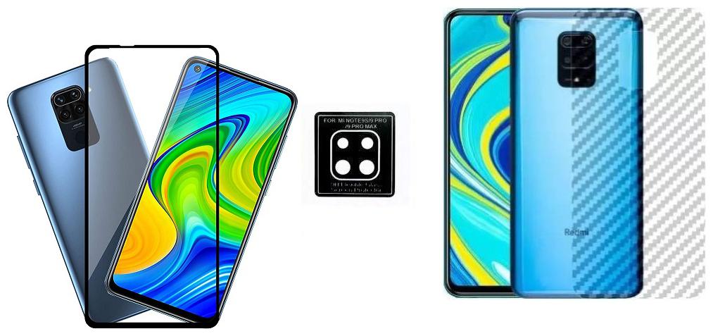 

ACCESORIES LEGACY 3 in 1 for Redmi Note 9 11D 13D Edge to Edge Tempered Glass with Clear Transparent Fiber Back Skin Rear Screen Guard with Camera Lens Protector Tempered Glass