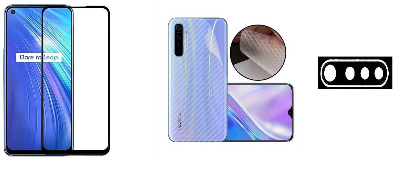 

ACCESORIES LEGACY 3 in 1 for Realme 6 Pro 11D 21D gorilla tempered glass with clear 3d carbon fiber back skin rear screen guard protector with camera protector tempered glass