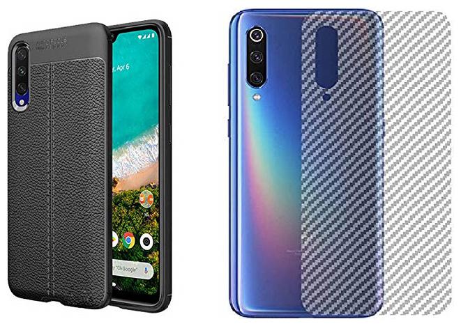 

Backlund Mi A3 Redmi A3 Shock Proof Leather Pattern Armour Carbon Fiber Soft Silicone Anti-Skid Back Cover for Mi A3 Black With Back Screen Protector Film Carbon Fiber Finish Ultra Thin Scratch