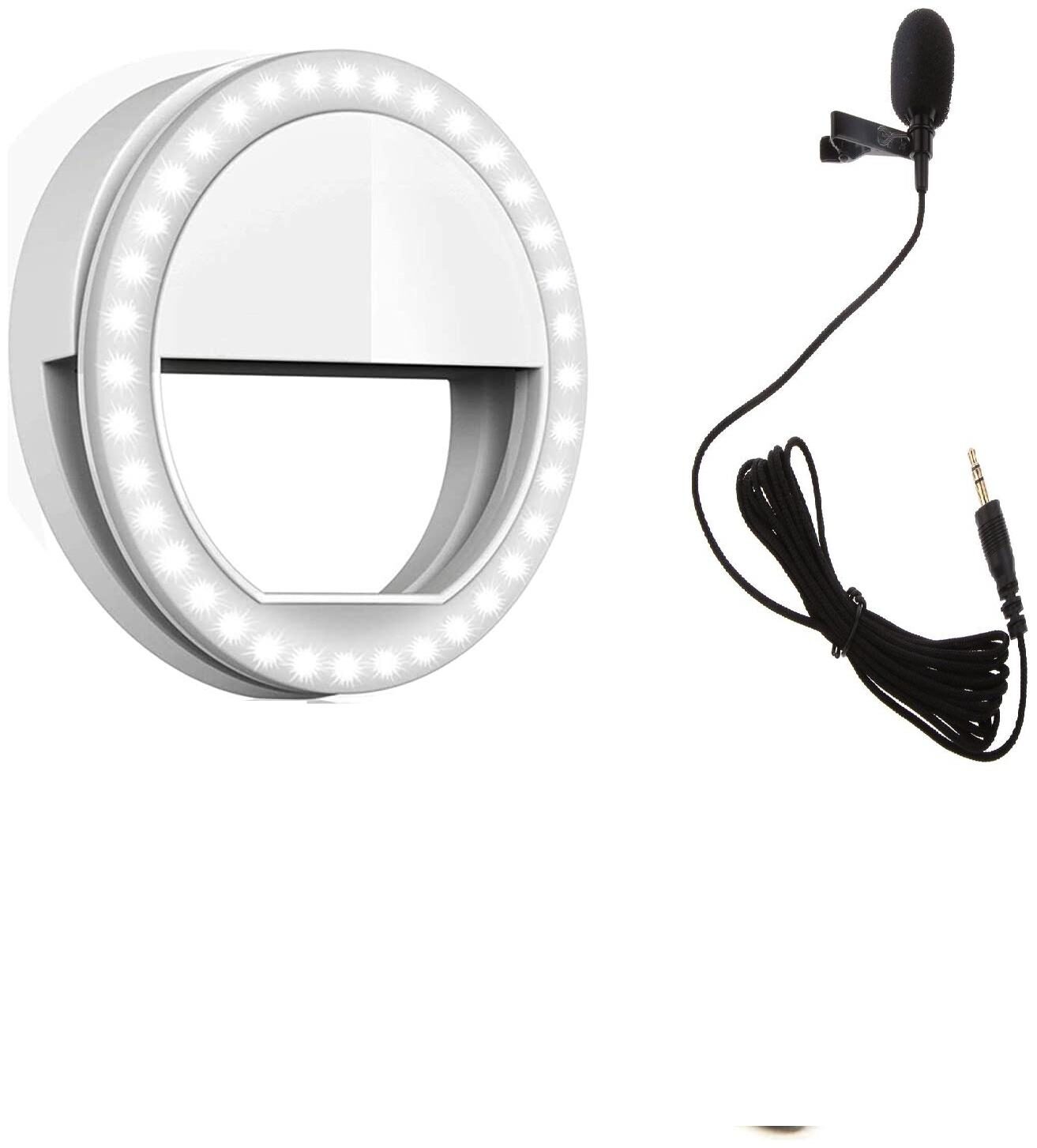

ACCESORIES LEGACY Portable Rechargeable LED Selfie Lighting Ring for Photography with 3 Modes and Professional Collar Mic for Smartphones Recording Video Conference Compatible with All Devices