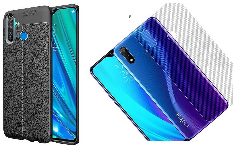 

Backlund Realme 5i 5s 5 Shock Proof Leather Pattern Armour Carbon Fiber Soft Silicone Anti-Skid Back Cover for Realme 5i Black With Back Screen Protector Film Carbon Fiber Finish Ultra Thin Scratch