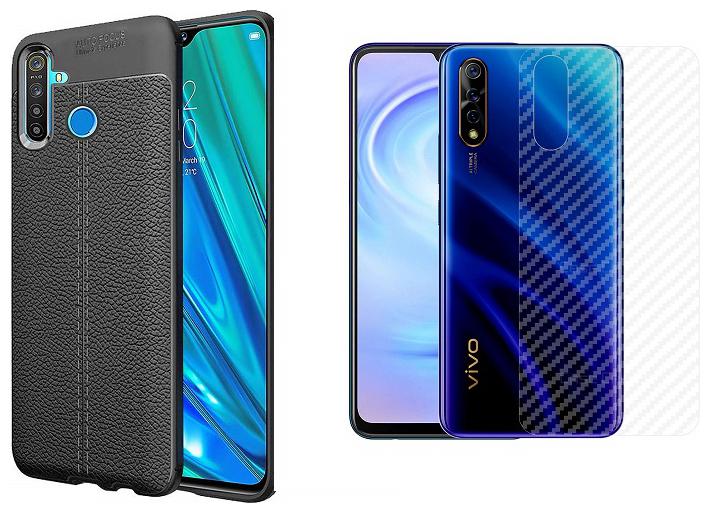 

Backlund Realme 5s 5i 5 Shock Proof Leather Pattern Armour Carbon Fiber Soft Silicone Anti-Skid Back Cover for Realme 5s Black With Back Screen Protector Film Carbon Fiber Finish Ultra Thin Scratch