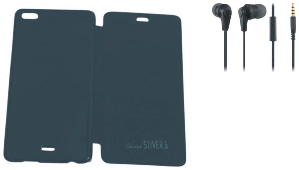 BKDT Marketing Flip Cover For Micromax Canvas Silver 5 Q450 Black With Hands Free