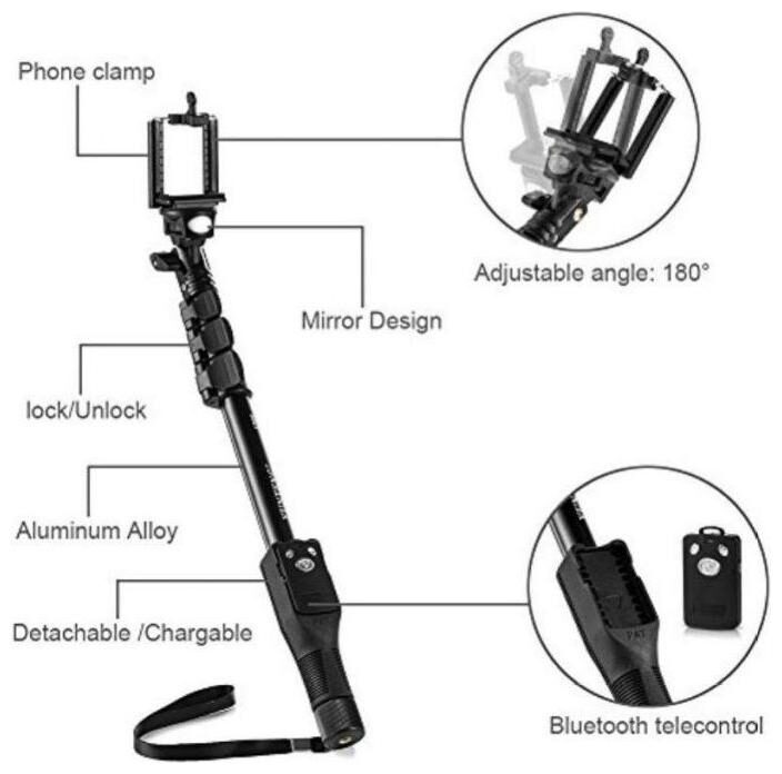

QUXXA YT-1288 Extra Long Selfie For Best Pictures With Bluetooth Remote For All Smart Phones