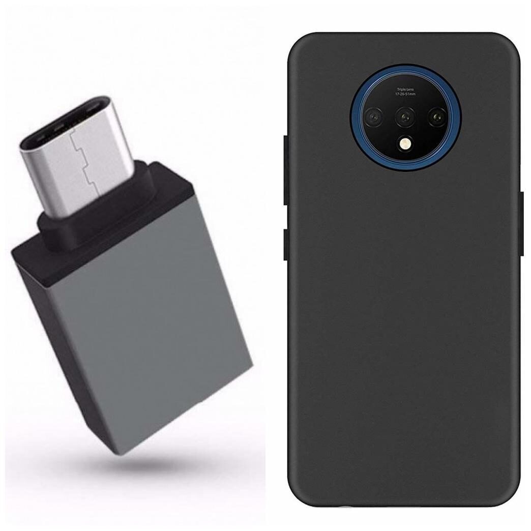

C C Oneplus 7T Premium Quality Back Cover With Type C OTG (Black)